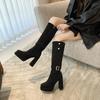 Botas Altas de Tacón Grueso Estilo Retro de Nicho Adelgazantes para Mujer 2025 Nuevo Verano Versátiles que Aumentan la Altura para Bajitas de Tacón Alto Hasta la Rodilla