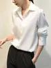 Camisa de Acetato com Caimento em Cetim de Alta Qualidade para Mulheres Nova Coleção Primavera e Outono 2026 Manga Longa Resistente a Amassados Texturizada Camisa Profissional para Trabalho