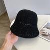 Nuevo Sombrero de Pescador de Punto con Calados Mezcla de Lana Otoño e Invierno para Mujer Estilo Coreano Simple y Versátil Sombrero Tipo Cubeta Cálido Retro