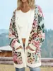 Nuevo cárdigan fino largo de comercio exterior transfronterizo con bolsillos, abrigo suéter de moda estampado para otoño e invierno, personalizado, casual para mujer