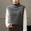Chaleco de punto 100% lana con cuello semialto de borde enrollado para mujer, suéter de manga murciélago, chaleco para superponer, top sin mangas de moda de comercio exterior
