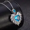 Transmisión en Vivo de Douyin Nuevo Diseño de Joyería Colgante de Alas de Ángel Collar con Alas de Aguamarina Simulada en Forma de Corazón