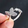 Anillo Abierto de Lujo Cruzado con Circonita Incrustada en Forma de Hoja Venta Caliente Diseño de Nicho Sentido de la Moda Sentido de Alta Gama Anillo de Estilo Suave