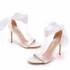 Elegantes sandalias de tiras de tacón alto peeple, hermosas con cinta de satén, tacones altos para mujer, zapatos de fiesta, boda, zapatos de novia