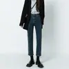 Jeans Preto Cropped de Cintura Alta e Perna Reta para Mulheres, Novo Estilo Popular do Verão 2026, Calça Cigarette Slim Fit para Figuras Baixas