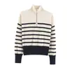 Suéter de punto a rayas con bloques de color, cuello alto con cremallera, manga larga, estilo europeo y americano, nuevo para otoño, para mujer