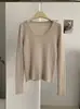 Suéter de punto KEKEZOON suave y cómodo, de cuello en U, color liso, corte ajustado, manga larga, con un diseño chic que revela la clavícula 9150