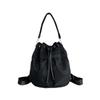 Bolsa de mujer con cordón fruncido para el hombro tipo bandolera de gran capacidad casual que combina con todo, ligera, portátil, de nailon, tipo cubo para mujer