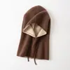 Cachecol macio e aconchegante de cashmere com capuz, novo estilo outono/inverno, chapéu casual feminino para cobrir as orelhas, à prova de vento e quente, com cordão