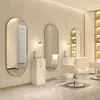 Estação de Espelho de Barbearia de Luxo, Espelho de Salão Moderno de Parede com Luzes LED, Espelho de Salão de Cabeleireiro de Lado Único