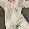 Pijama de Cachorro Lindo para Mujer Primavera y Otoño Nueva Llegada Rayado Manga Larga Estilo Japonés Ins Dibujos Animados Estudiante Ropa de Casa