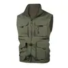 Colete de algodão com forro de fleece masculino, colete de trabalho multi-bolsos para atividades ao ar livre, colete quente casual para primavera e outono, pesca, gola alta 2588