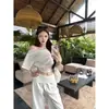 Conjunto de Top Sexy de Encaje Patchwork de Manga Corta de un Solo Hombro Ajustado y Pantalones Sueltos de Pierna Ancha Rectos para Mujer