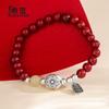 Pulsera de plata de ley s925 con cinabrio, caqui, estilo étnico, vintage, desgastada, hecha a mano.