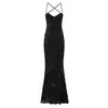 Vestido Romântico Estilo Francês com Flores Tridimensionais e Suporte de Peixe Resistente Vestido de Alça Sereia Vestido Longo Bodycon para Mulheres
