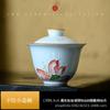 Gaiwan de Cerámica Miniatura Pintado a Mano con Flor de Cerezo Bajo Esmalte Set de Té Kung Fu Pieza Única Taza para Cata y Servicio de Té 100ml Celadón