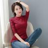 Camiseta Base de Cuello Alto para Mujer Otoño/Invierno 2026, Top de Manga Media Cuello Redondo Ajustado Estilo Coreano, Bloque de Color Elegante para el Trabajo