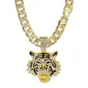 Pendente Popular Transfronteiriço Europeu e Americano Hip-Hop Cabeça de Tigre Totalmente Cravejado Corrente Cubana de 14mm Corrente Grande Dourada Liga Metálica Marca Tendência de Comércio Exterior Joias