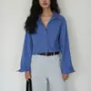 EIGHTHMONTH Camisa Azul Vintage de Manga Larga para Mujer, Nuevo Top Holgado Versátil Otoño 2026