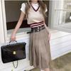 College Style Contrast Color V-neck Knitted Vest Mulheres 2024 Outono Nova camisa empilhada Idade reduzindo Top