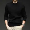 Suéter de Tricô Masculino Puyuan para Outono e Inverno, Gola Semi-Alta, Padrão Jacquard, Espessado, Versátil, Camisa Base de Tricô Macio para Homens de Meia-Idade