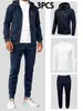 Conjunto de 3 Piezas para Hombre Estilo Americano Otoño e Invierno: Sudadera con Cremallera y Bolsillos, Pantalón Largo, Camiseta