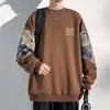 Moletom de gola redonda com retalhos de urso retrô americano para primavera e outono para homens, marca da moda bordada, folgado, com blocos de cor, pulôver para casal