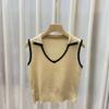 Chaleco de punto sin mangas con cuello polo transfronterizo 2024 nuevo diseño de sentido del color en contraste top pequeño ajustado para mujer