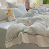 Conjunto de cuatro piezas de encaje de algodón puro estilo princesa coreana, conjunto de tres piezas de algodón lavado estilo crema ins con dibujos para dormitorio de estudiante 4