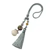 Pingente de Carro Saco da Sorte Bodhi de Jade Branco Natural para Homens e Mulheres Borla Estilo Antigo Pingente de Carro Decoração de Pingente de Carro Presente