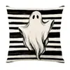 Conjunto de Capas de Almofada Decorativas de Linho para Casa de Halloween com Combo de Capa de Almofada de Sofá de Cabeça de Abóbora Engraçada