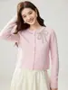 Cárdigan de Cachemir con Lazo 2026 Otoño/Invierno Nuevo para Mujer Cuello Redondo Pedrería Estampado en Caliente Capa Base Estilo Dulce Suéter