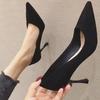 Zapatos de Trabajo Versátiles de Gamuza Negra Profesionales Tacones Altos Tacones de Aguja para Mujer 2024 Nuevos Zapatos de Salón Puntiagudos Primavera y Otoño
