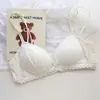 Ropa Interior Francesa Sedosa con Borde de Volantes para Niñas Ligera Transpirable Doble Tirante Sin Varillas Pequeña Recogida de Pecho Conjunto de Sujetador Verano