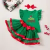 Vestido Verde Navideño con Mangas Volantes para Niña Vestido de Princesa con Malla y Adorno Rojo para Fotos Navideñas Infantiles Venta al por Mayor