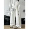 Gatinho gatinha rabisco fofo desenho animado casual calça pantalona feminina estampa nova solta preguiçosa legal legal calça comprida