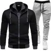 Conjunto deportivo casual de otoño e invierno con empalme para hombre, chaqueta con capucha de manga larga y pantalones largos