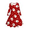 Cross-border Hot 3D Digital Printing Mulheres Crianças Vestem Vestido Natal Natal Neve Série Casual Manga Comprida Gola Redonda Vestido