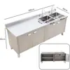 Gabinete de Cocina de Acero Inoxidable 304 Estilo Gabinete Fregadero Lavado de Manos Lavado de Verduras Fregadero de Gabinete Integrado Plataforma de Fregadero de un Solo Tazón