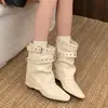 Botines de tacón grueso para mujer con hebilla de cinturón estilo coreano, nuevas botas de moda Otoño/Invierno 2026, botines tachonados, botines cortos de gamuza