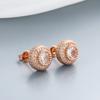 Aretes Redondos de Hip-Hop Europeo y Americano con Circonitas Completas Oro Rosa Unisex Hiphop de Alta Gama Modernos Aretes de Hip-Hop