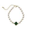 Corea del Sur Estilo Ins Dongdaemun Pulsera de Cuentas de Perlas de Agua Dulce Trébol de Cuatro Hojas Pulsera para Novia Joyería de Mano Elegante Femenina Mano