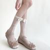 Calcetines de verano ultrafinos con corte arbitrario de lunares a través de la pierna de carne, calcetines de niña de color blanco leche con lazo dulce