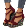 Sandálias de Salto Alto Peixe Boca Tamanho Grande Transfronteiriças para Mulheres Sola Grossa Salto Anabela Peixe Boca Fivela Sandálias Espadrille Atacado