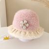 Chapéu Novo para Bebê Outono e Inverno Chapéu Bucket Estilo Japonês Versão Coreana Laço de Cetim Renda Quente Moda Chapéu de Pescador Infantil