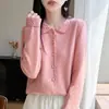 Nuevo Suéter 100% Lana Otoño/Invierno 2026 para Mujer, Cárdigan de Punto con Cuello Polo, Top Suéter Calado de Ganchillo de Manga Larga