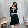 Otoño e Invierno Nuevo Elegante Estilo Chanel Vestido Elegante de Punto con Cadena para Mujer Vestido de Línea A de Manga Larga Adelgazante Ajustado para Mujer
