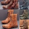 Comercio Exterior talla grande Nuevo Tacón Cuadrado Alto Botas Martin de Mujer Transfronterizas Cremallera Lateral Occidental Punta Redonda Moda Europeo y Americano Botas de Cuero