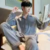 Pijama masculino de outono e inverno, manga longa, perna longa, estilo cardigã, adequado para primavera e outono, novo design para homens jovens e de meia-idade, estilo outono e inverno, pode ser usado como roupa de exterior