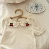Camiseta de Manga Corta con Cuello Solapa y Bordado de Cerezas Estilo Dulce para Niñas, Top Versátil de Moda Coreana Nuevo Verano 2026